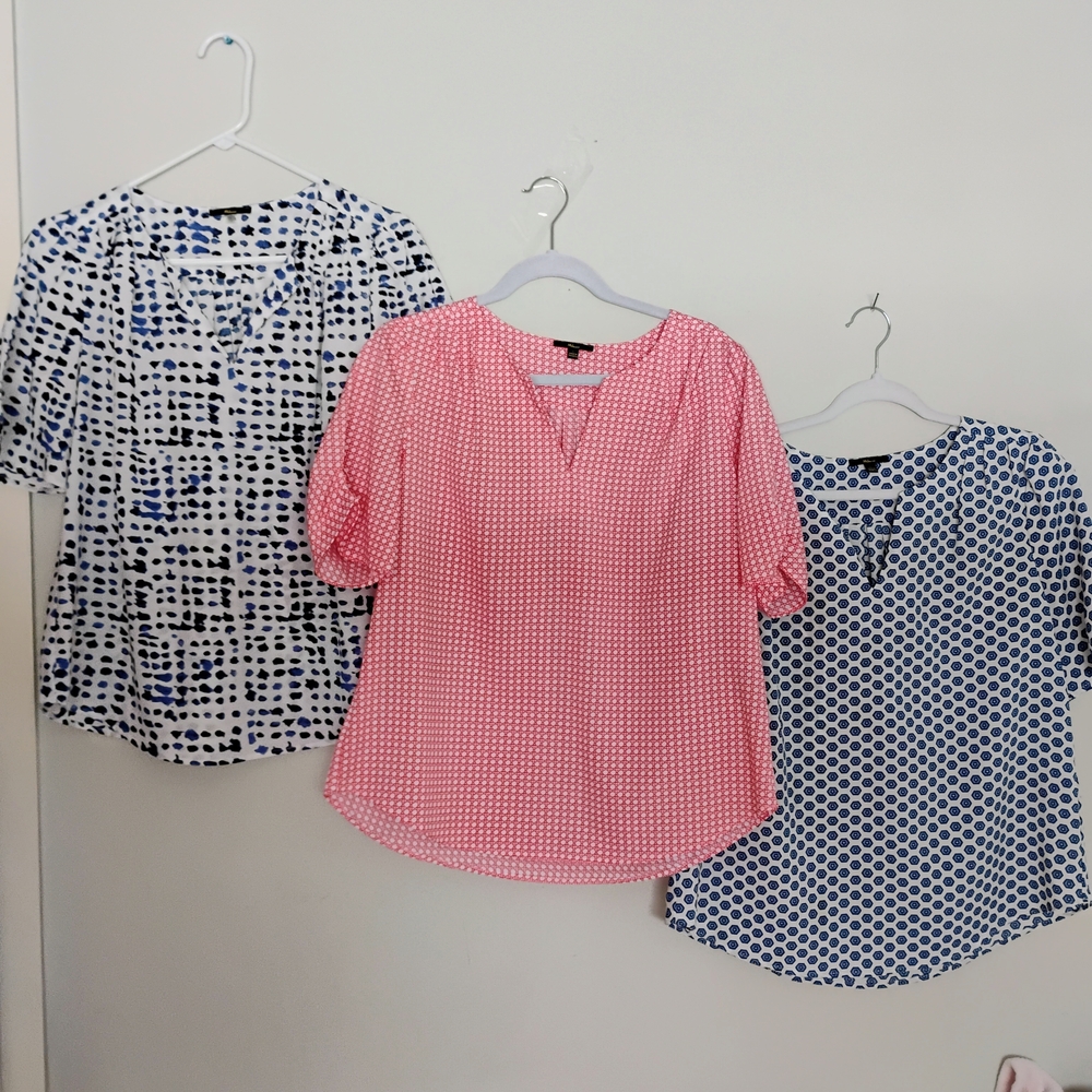 Blundle(3) Milano Women's Size Large Blouses - Coral, Blue, and Black Designs